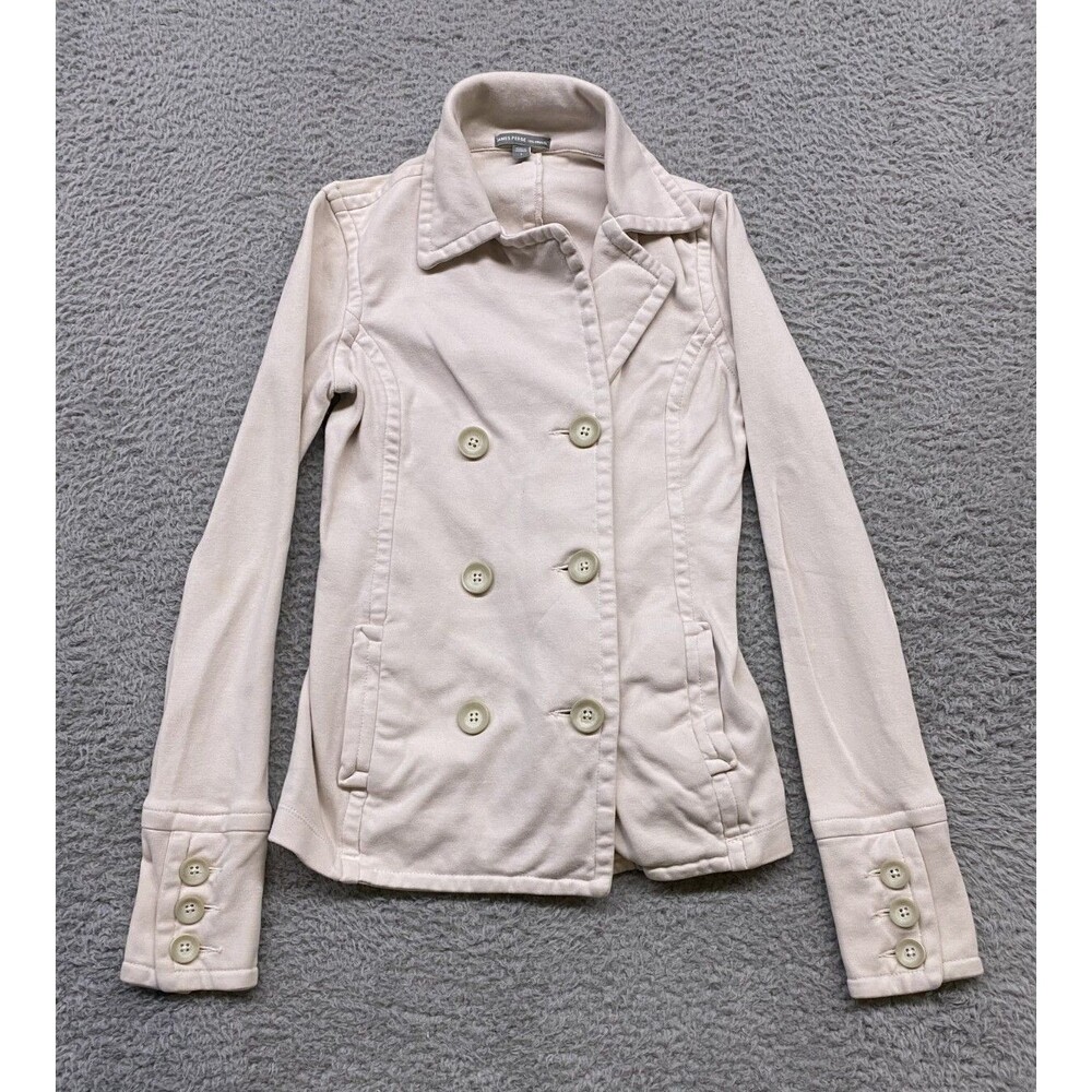 James Perse Blazer Womens Size 1 White/Beige Button Up Cotton Long Sleeve